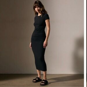 James Perse Ruched Black T-Shirt Dress